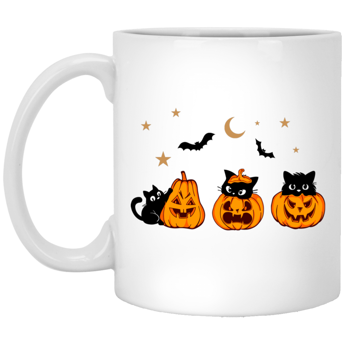 Cats and Jack-O-Lantern Pumpkins 11oz White Mug