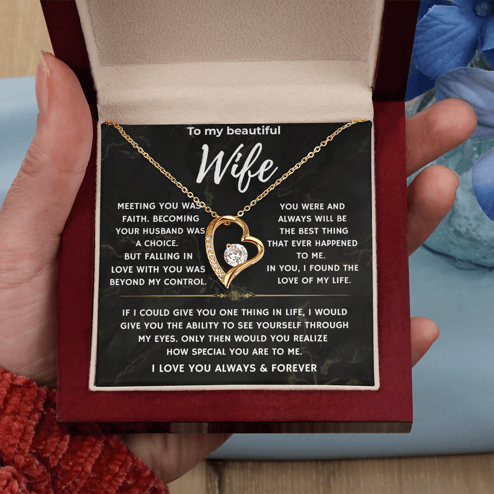 To my Beautiful Wife, Falling in love with you was beyond my control/ Lone Knot Necklace