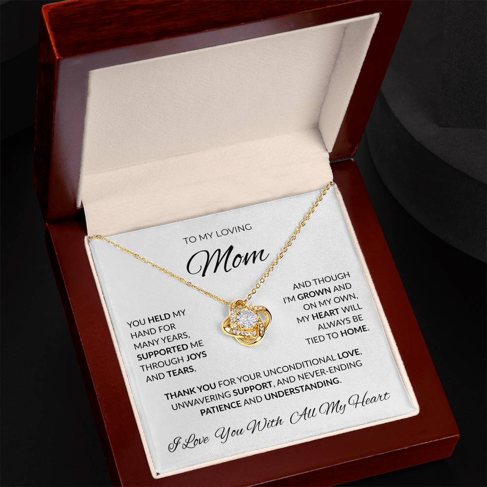 Loving Mom/ Unconditional Love/Cherished Love Knot Necklace