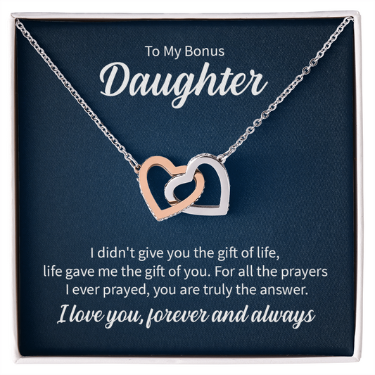 To My Bonus Daughter- Interlocking Hearts Necklace