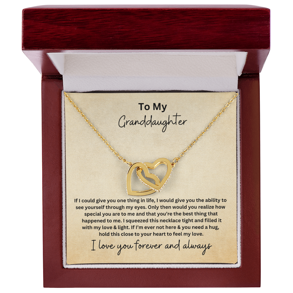To My Granddaughter- Hold this Close to Your Heart - Interlocking Heart Necklace