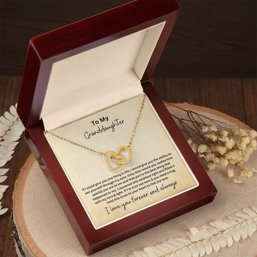 To My Granddaughter- Hold this Close to Your Heart - Interlocking Heart Necklace