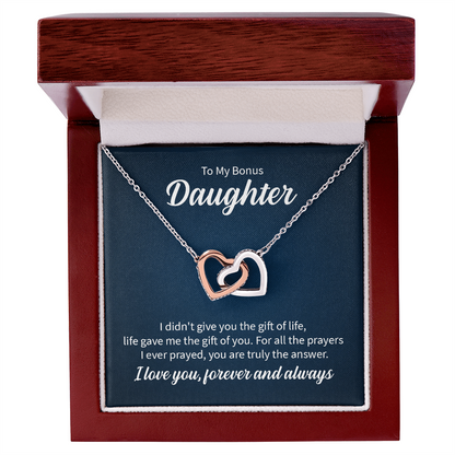 To My Bonus Daughter- Interlocking Hearts Necklace