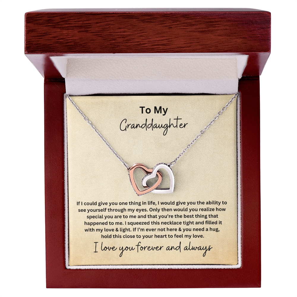 To My Granddaughter- Hold this Close to Your Heart - Interlocking Heart Necklace