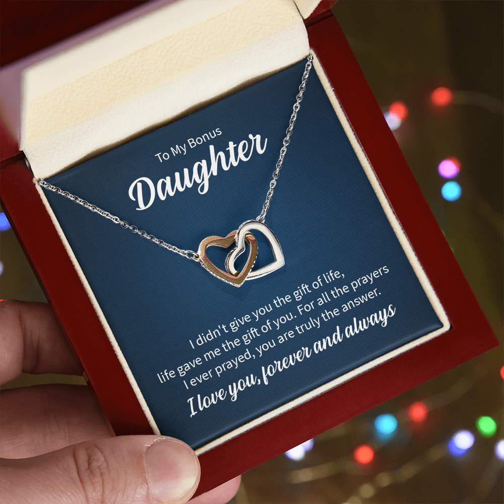 To My Bonus Daughter- Interlocking Hearts Necklace