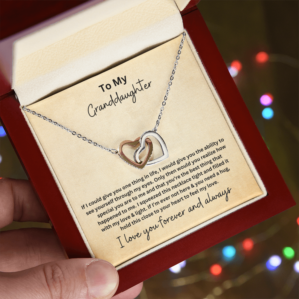 To My Granddaughter- Hold this Close to Your Heart - Interlocking Heart Necklace
