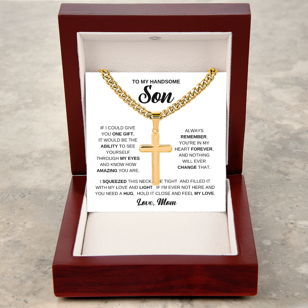 To My Son - Artisan Cross with Cuban Link Chain