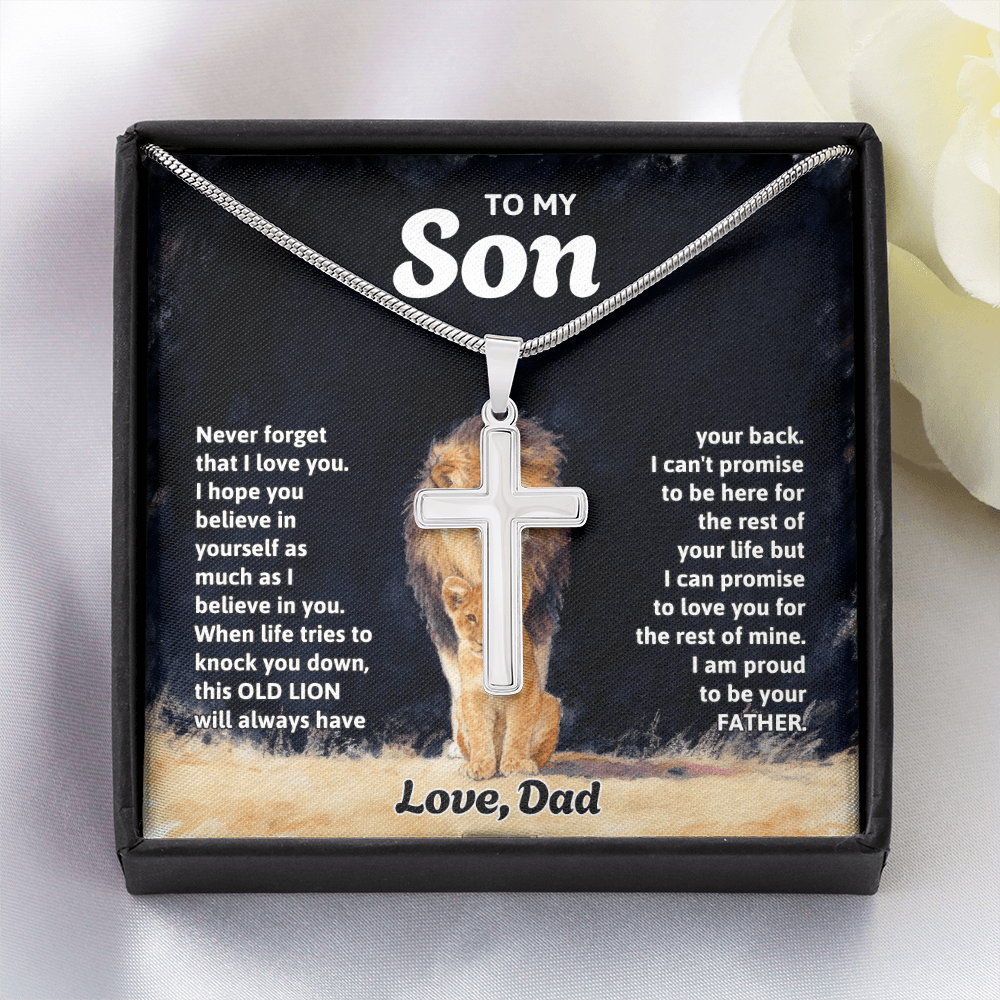 To My Son - Artisan Cross  Necklace with Snake Chain