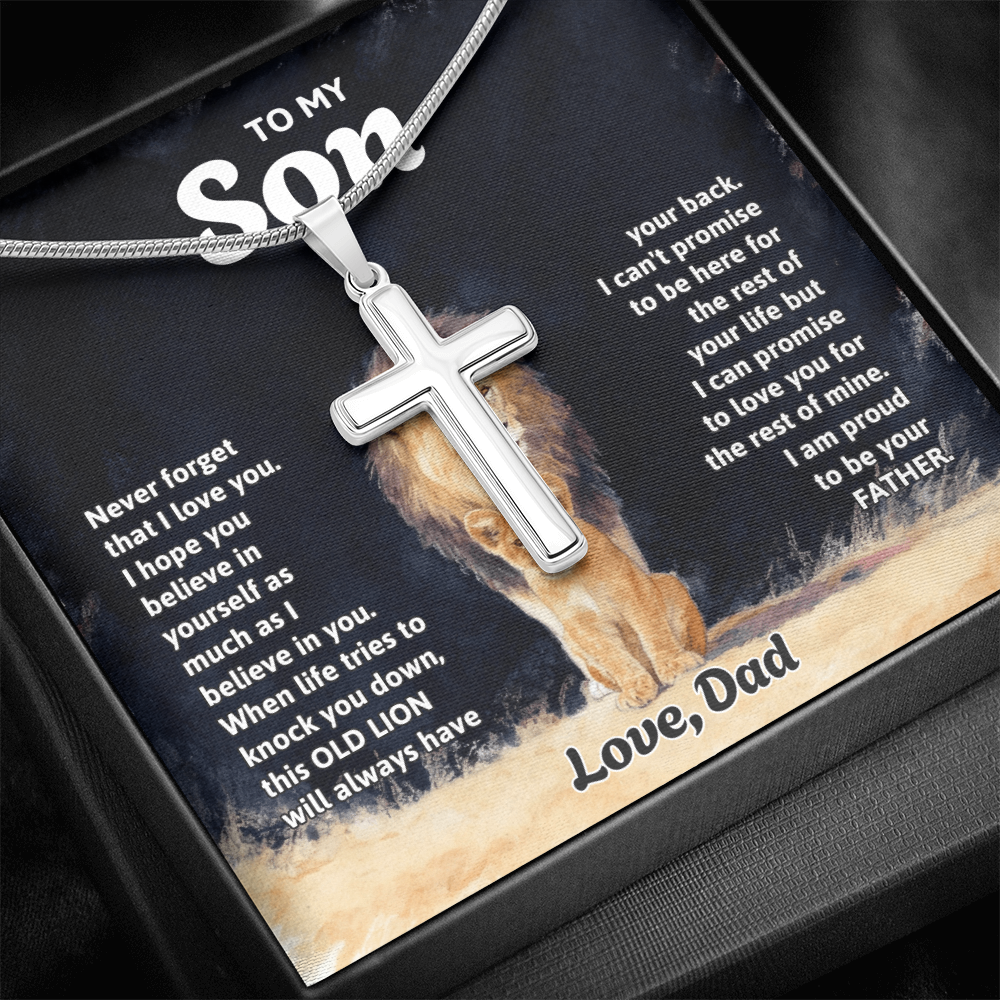 To My Son - Artisan Cross  Necklace with Snake Chain