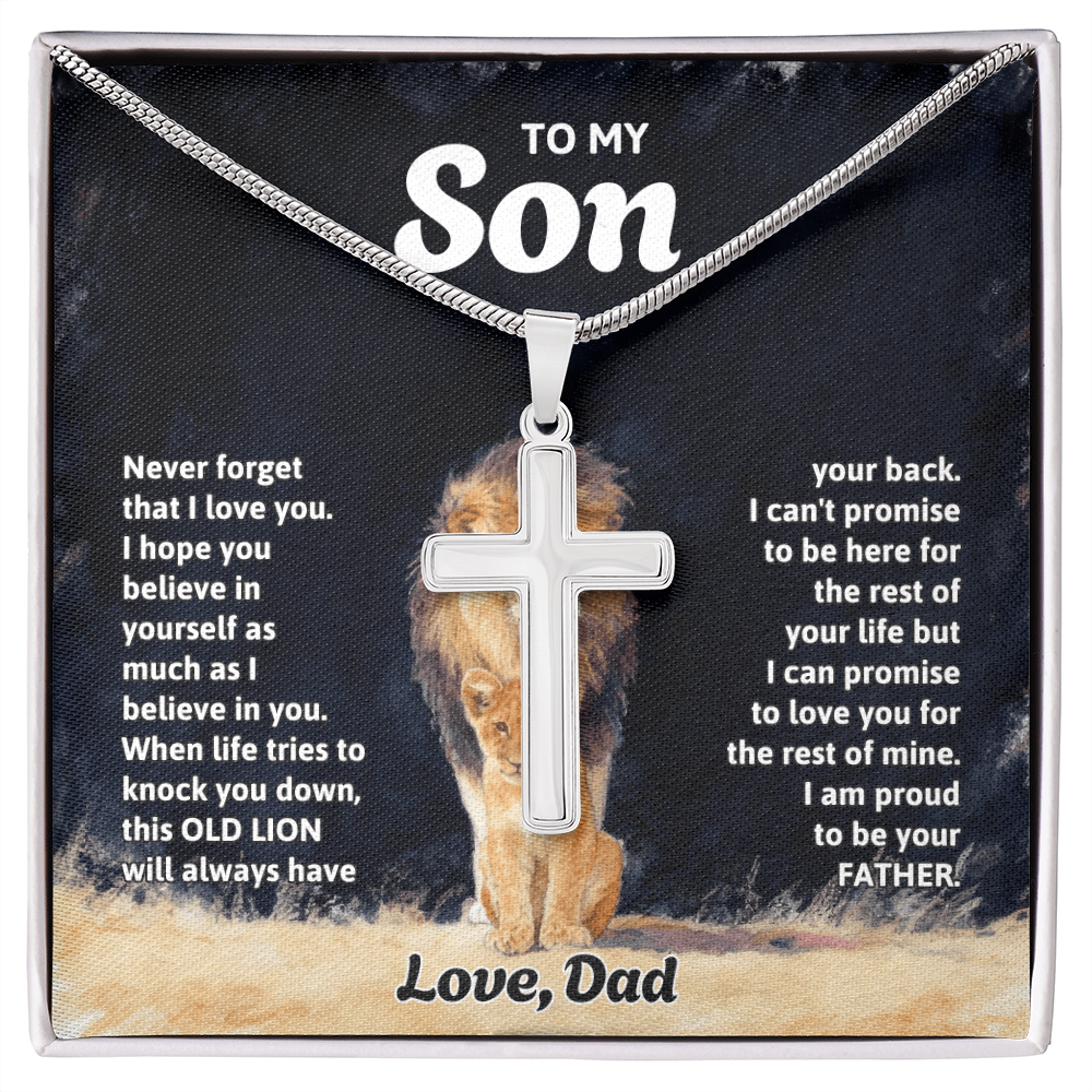 To My Son - Artisan Cross  Necklace with Snake Chain