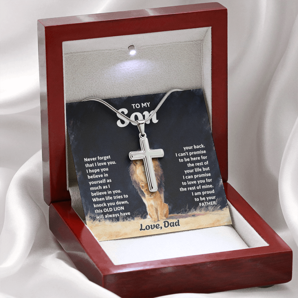 To My Son - Artisan Cross  Necklace with Snake Chain