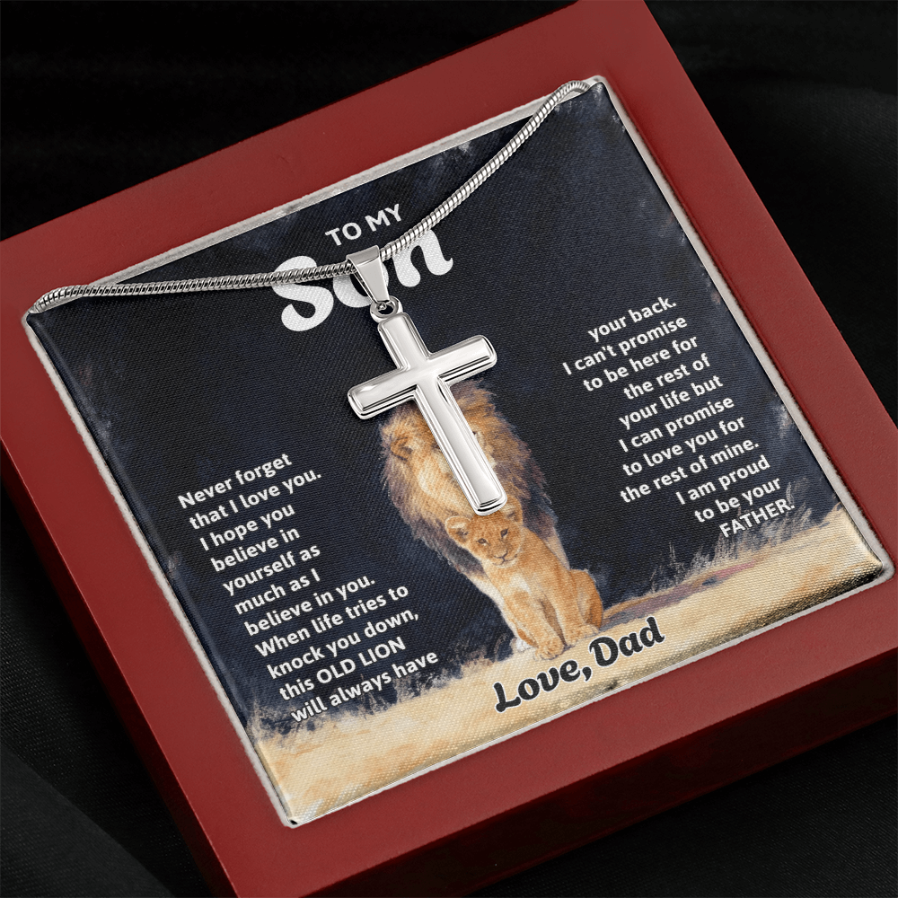 To My Son - Artisan Cross  Necklace with Snake Chain