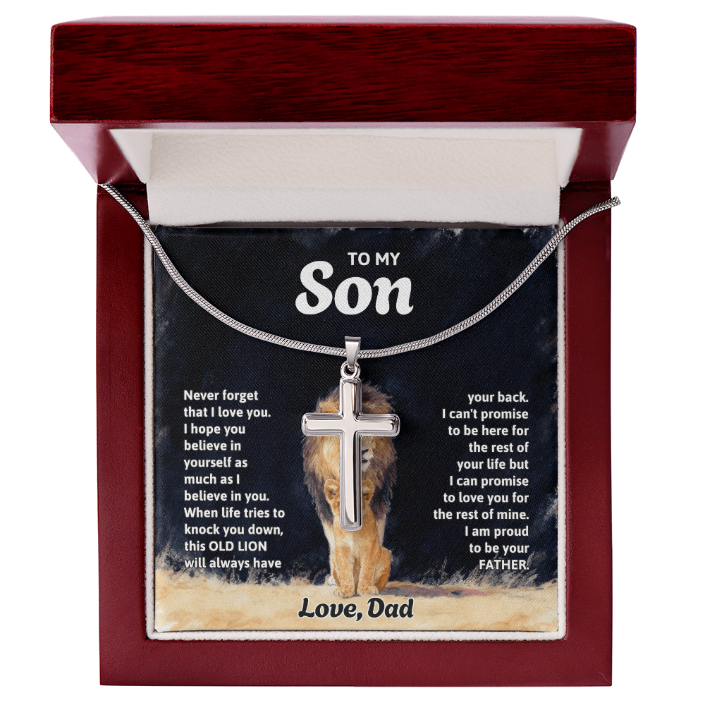 To My Son - Artisan Cross  Necklace with Snake Chain