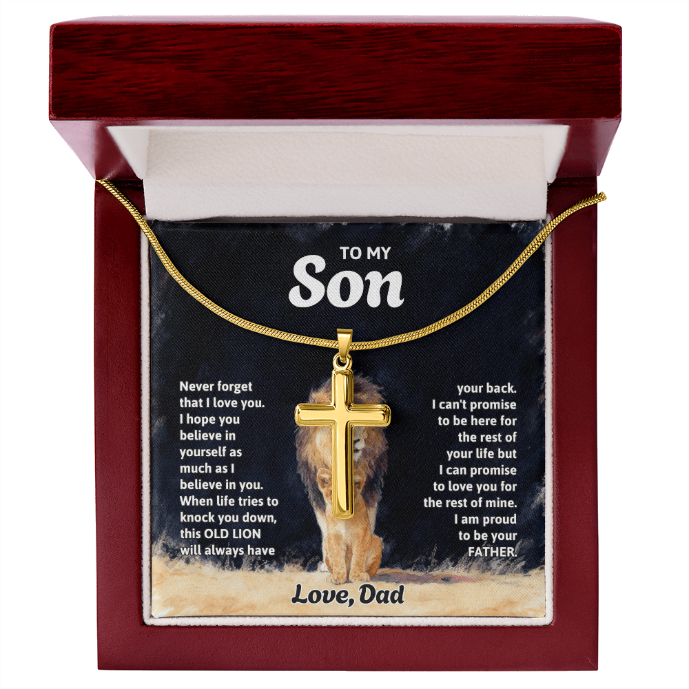 To My Son - Artisan Cross  Necklace with Snake Chain