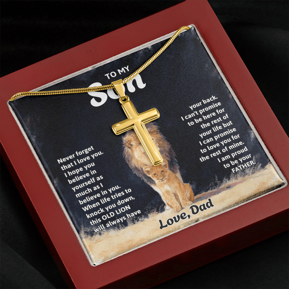 To My Son - Artisan Cross  Necklace with Snake Chain