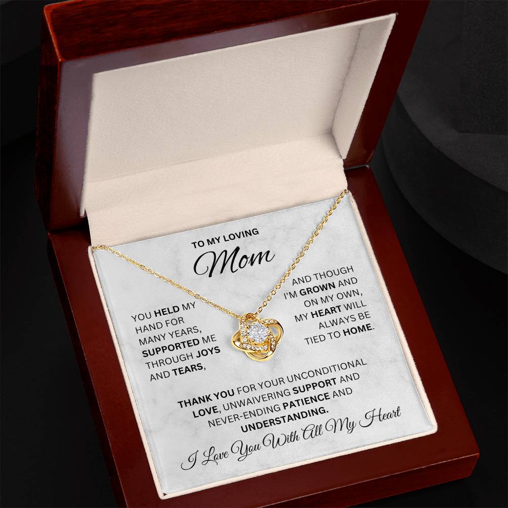 Loving Mom/ Unconditional Love/Cherished Love Knot Necklace