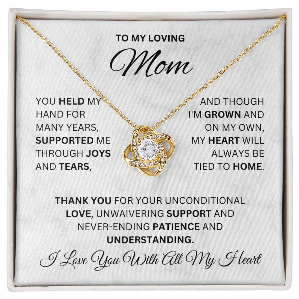 Loving Mom/ Unconditional Love/Cherished Love Knot Necklace